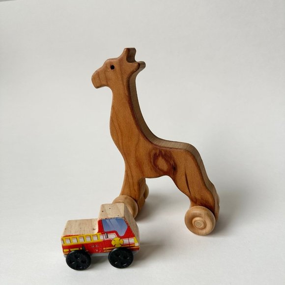 Wooden Rolling Giraffe and Firetruck Bundle - Picture 1 of 5